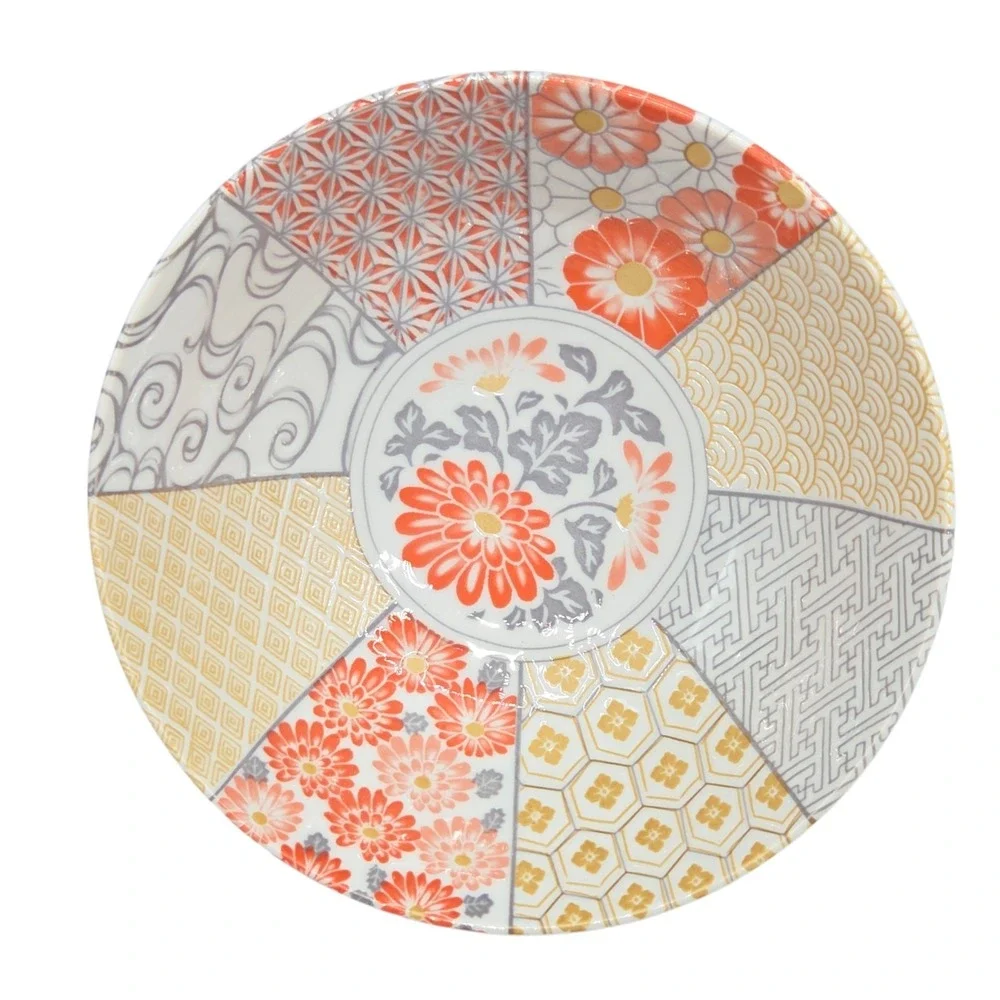 Tono Toki Japanese Ramen Bowl‎ Set Mino Ware Shozui Patchwork Floral Design